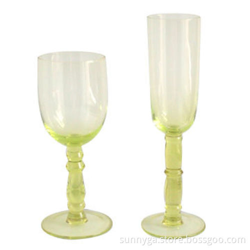 Wine Glass and Champange Glass, Made of Green Glass Material with a Special Stem
